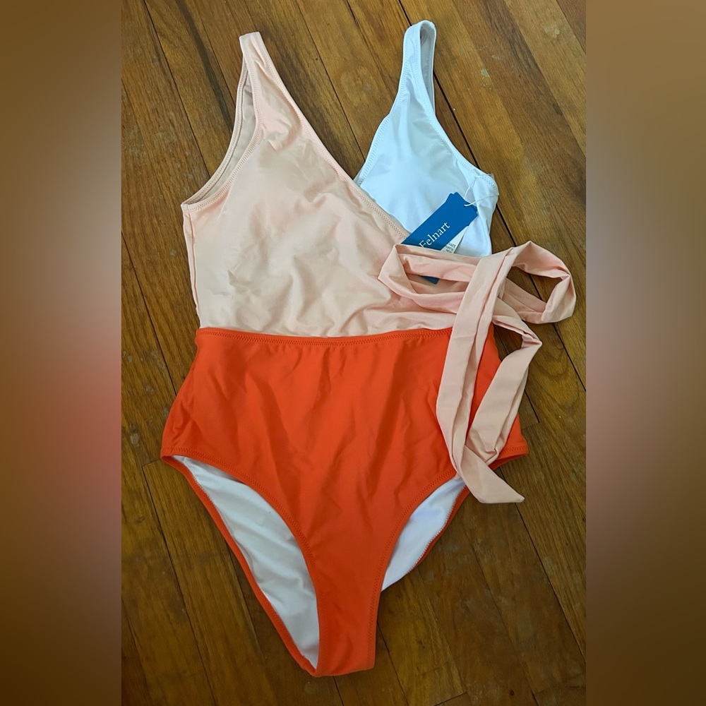 LINI Kids Two-Piece Swimsuit - Orange and White